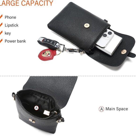 Elegant Vegan Leather Crossbody Phone Bag - Lightweight & Secure Zipper Closure - Picture 3 of 6